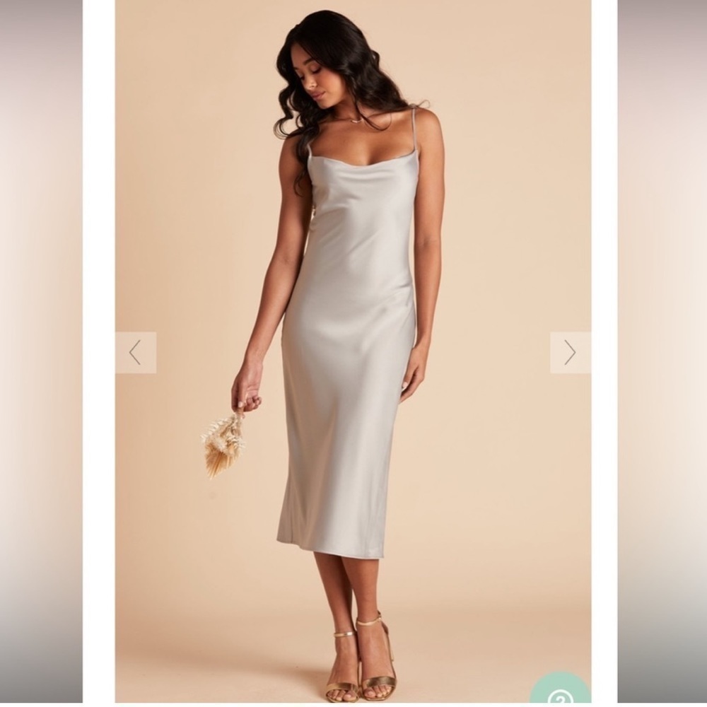 NWT Birdy Grey Lisa MIDI Dress in Shiny Satin Pewter
